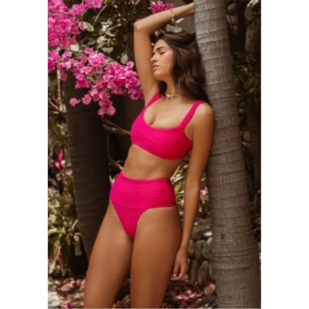 NWT L*SPACE Jess/Desi Ribbed Two-piece Bikini Set | bougainvillea pink | revolve